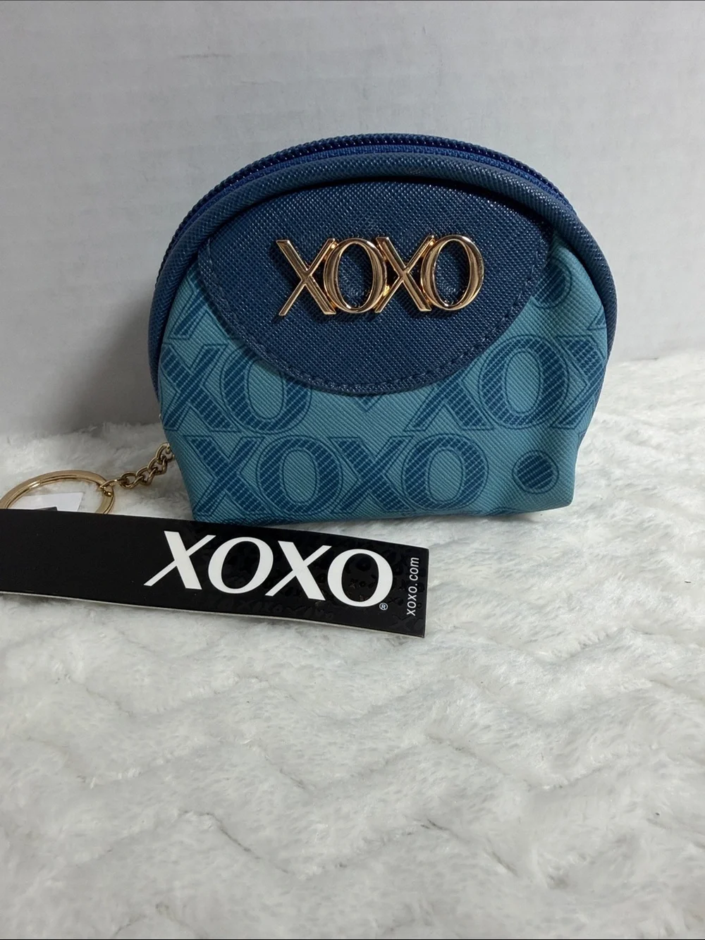 XOXO Two-Tone Blue Logo Coin Pouch with Keyring